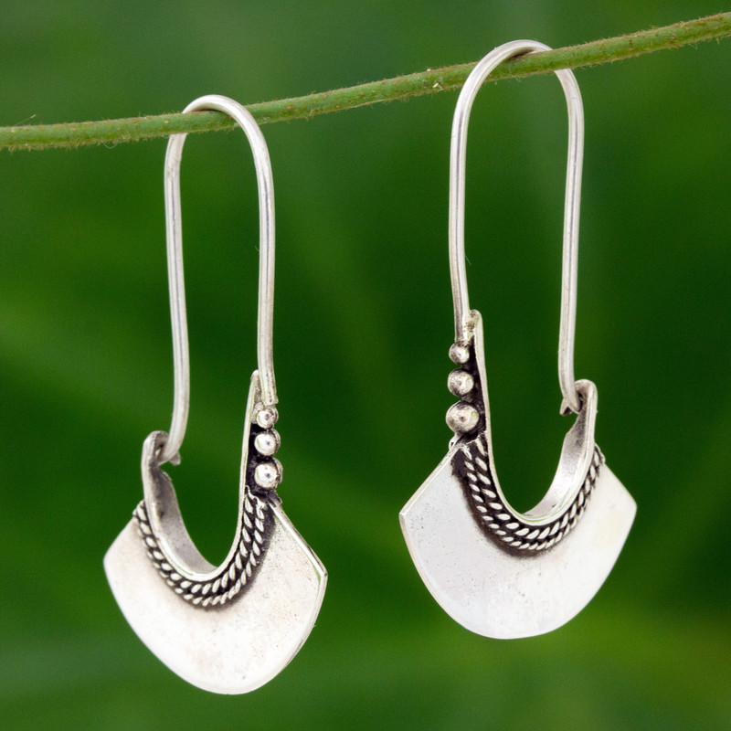Women's Sterling Silver Hoop Earrings, "Hollow Bell"
