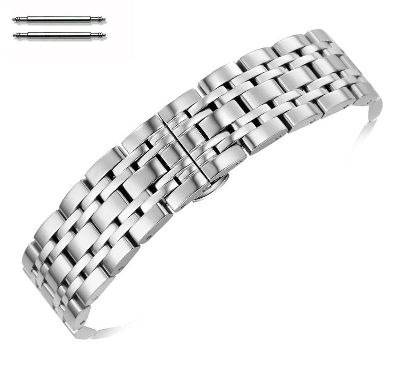 Stainless Steel Polished Metal Replacement 18mm Watch Band Butterfly Clasp #5055