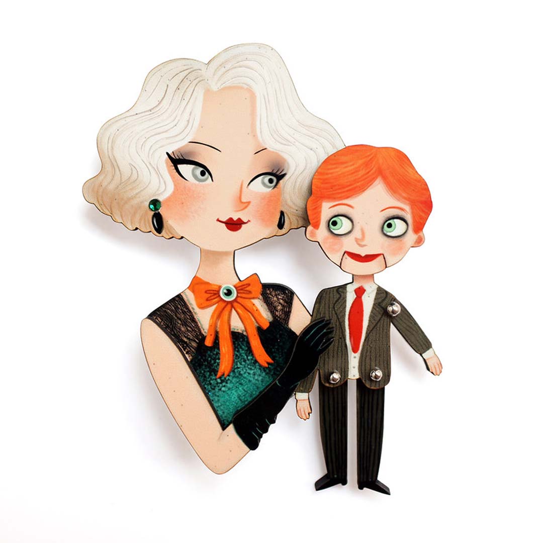 Ventriloquist And Her Dummy Brooch By Laliblue - Moves!