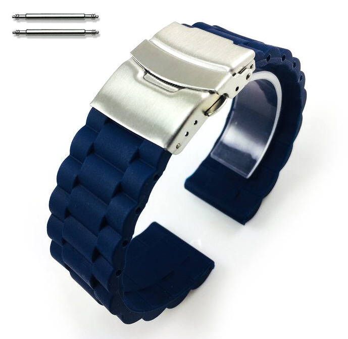 Wenger Compatible Blue Rubber Silicone Replacement Watch Band Strap Double Locking Buckle #4092